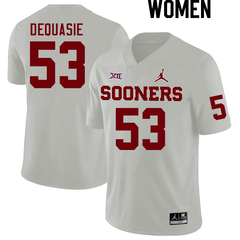 Women #53 Reed DeQuasie Oklahoma Sooners College Football Jerseys Stitched Sale-White - Click Image to Close